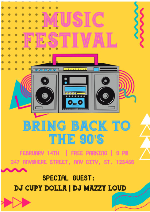 Yellow Vintage Music Festival 90's A4 template