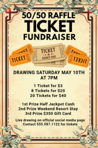 Yellow Vintage Raffle Fundraiser Poster template
