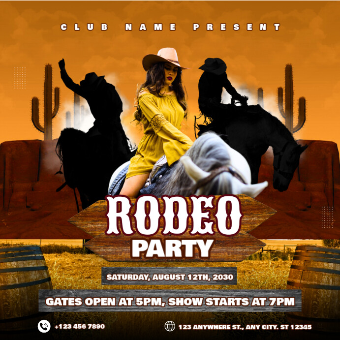 Yellow Western Rodeo Party Invitation Instagram Post Template ...