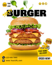Yellow White Hamburger poster offer Instagram Portrait template