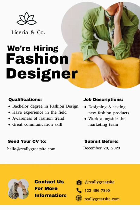 Yellow White Modern Vibrant Job Vacancy Poste Template | PosterMyWall