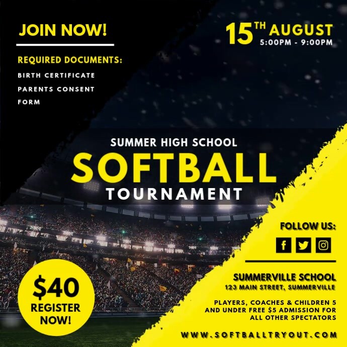 Yellow Women's Softball Tournament Video Ad Template | PosterMyWall