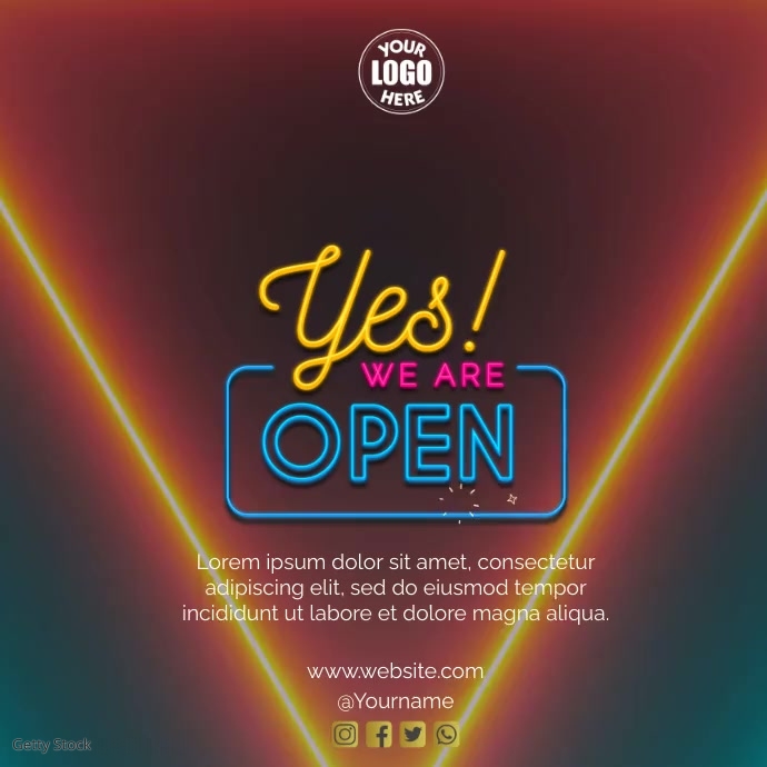 Yes, WE ARE OPEN SQR Instagram Post template
