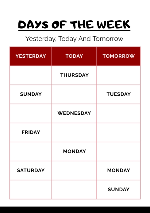 Yesterday, Today and Tomorrow activity worksh | PosterMyWall