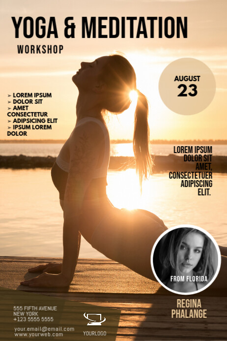 Yoga Event Description Example Yoga and meditation workshop event flyer Template | PosterMyWall