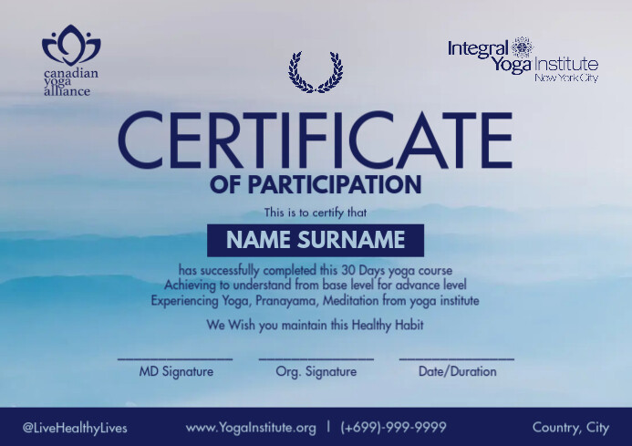 Yoga Certificate 2021 Template A4