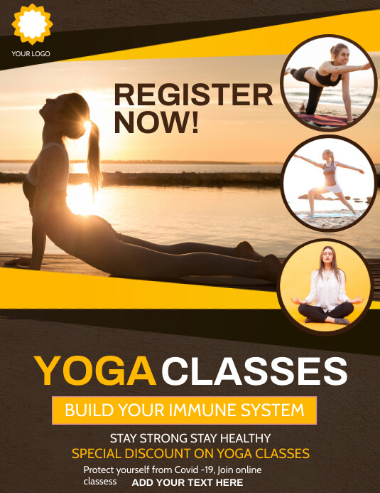 Yoga flyers,Fitness flyers,Online yoga flyers Folheto (US Letter) template