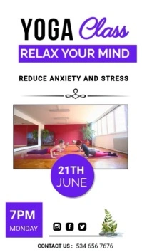 Yoga class service flyer video template Pantalla Digital (9:16)