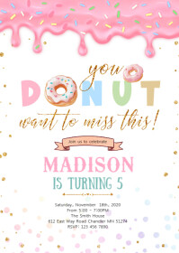 Hvid You donut want to miss this party birthday invite A6 Template