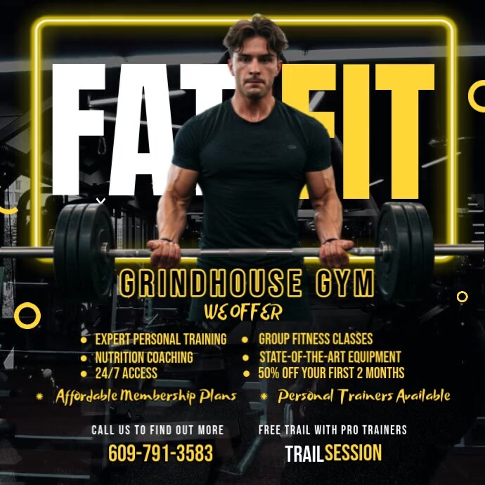 Your Fitness Journey Begins at Grindhouse Gym Instagram Plasing template