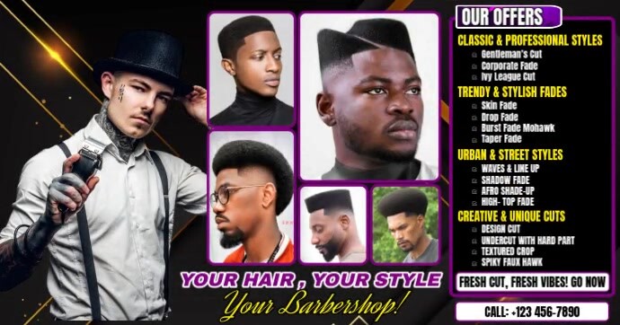Your Hair, Your Style, Your Barbershop Facebook Shared Image template