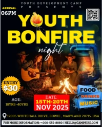 Youth Bonfire Night Flyer Template Campfire Event Poster Editable Camp Party Invitation Design Insta Instagram Portrait