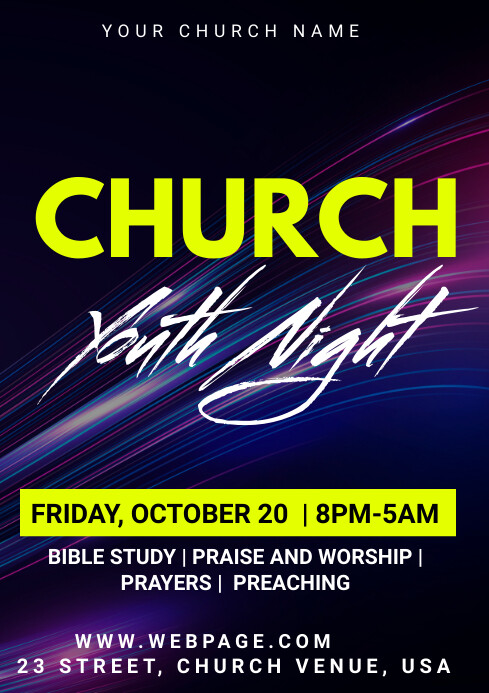 youth night, youth service, youth event A1 template