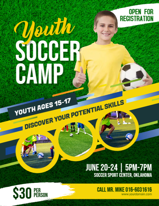 Folleto de Plantilla de Flyer de Campamento de Fútbol Juvenil de