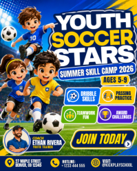 Youth Soccer Stars Camp Poster Instagram Portrait template