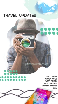 youtube channel, travel, blogger, influencers, photographers Ekran reklamowy (9:16) template