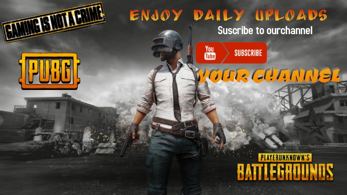 youtube gaming channel cover Pubg Coverfoto til YouTube-kanal template