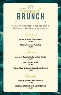 Zen Tranquil Brunch Menu Half Page Wide Isigamu Sekhasi Ububanzi template