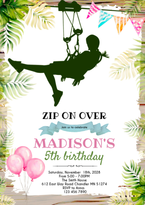 Plantilla de Zip line girl party invitation | PosterMyWall