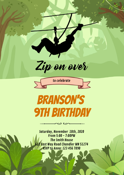 Zipline Birthday Adventure A6 Template | PosterMyWall