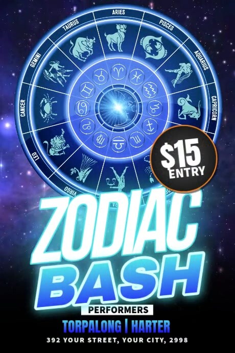 Zodiac Bash Night Poster template