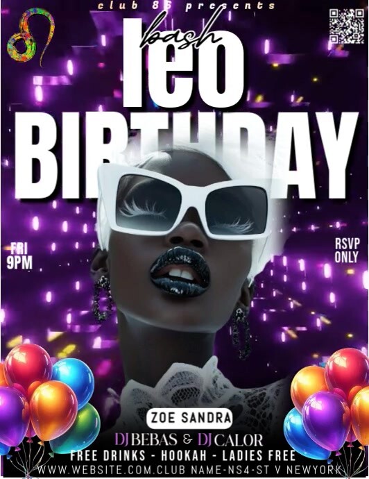 zodiac Leo birthday bash Folheto (US Letter) template