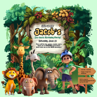 Yellow Zoo Birthday Party โพสต์บน Instagram Template