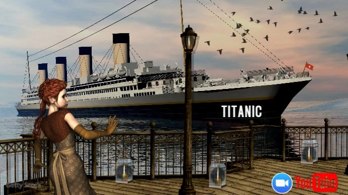 Zoom backgrounds/titanic/backdrop/dock/ocean Presentation (16:9) template