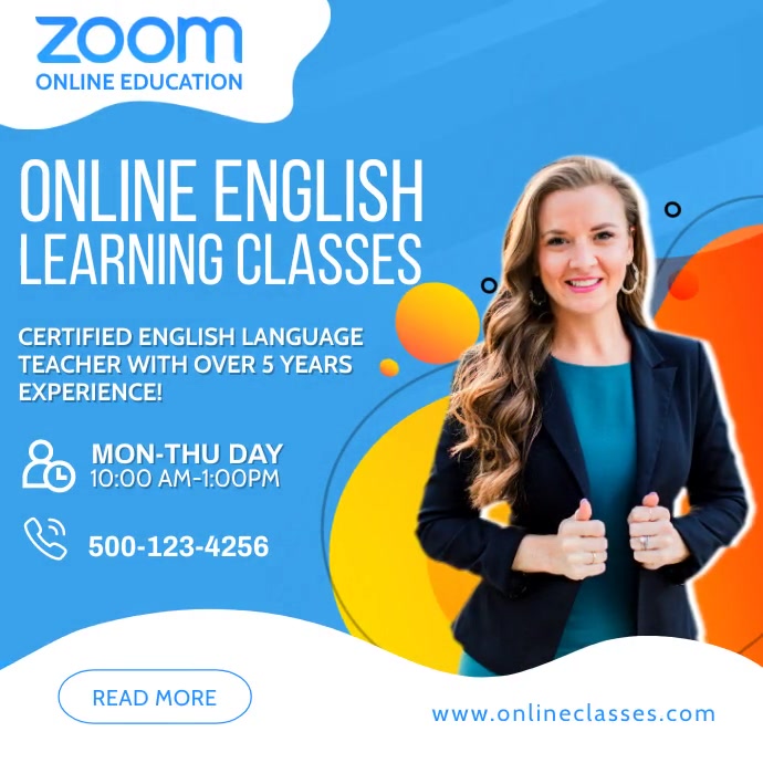 Zoom Online English Classes Social Media Post Template | PosterMyWall