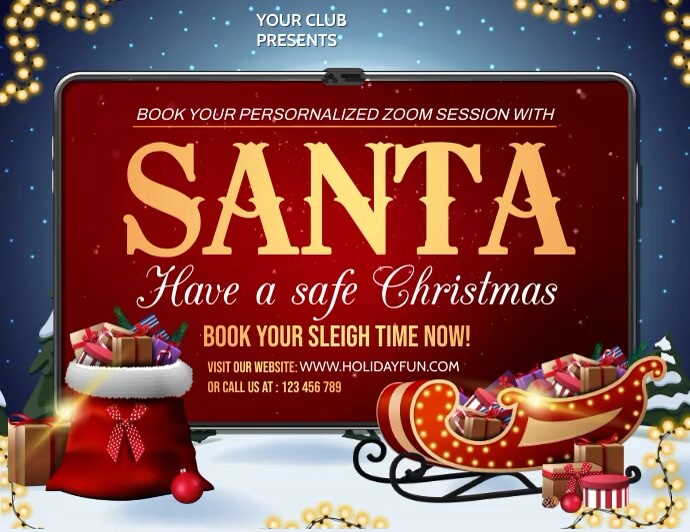 zoom with santa, christmas Løbeseddel (US Letter) template