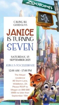Zootopia 2 birthday party event design template Instagram Story