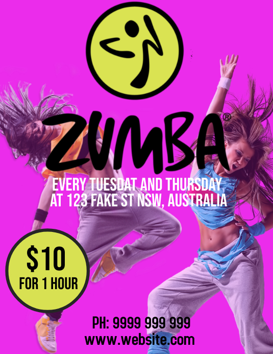 Zumba Løbeseddel (US Letter) template